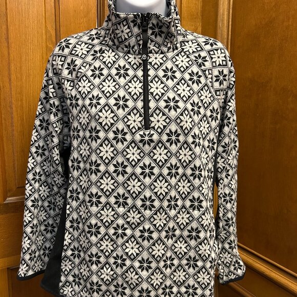 T By Talbots HALF ZIP PULLOVER DIAMOND SNOWFLAKE Fair Isle M Jacket Sweater - Picture 2 of 9